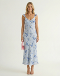 Robe de plage midi à bretelles spaghetti et imprimé floral, dos nu et décolleté en V