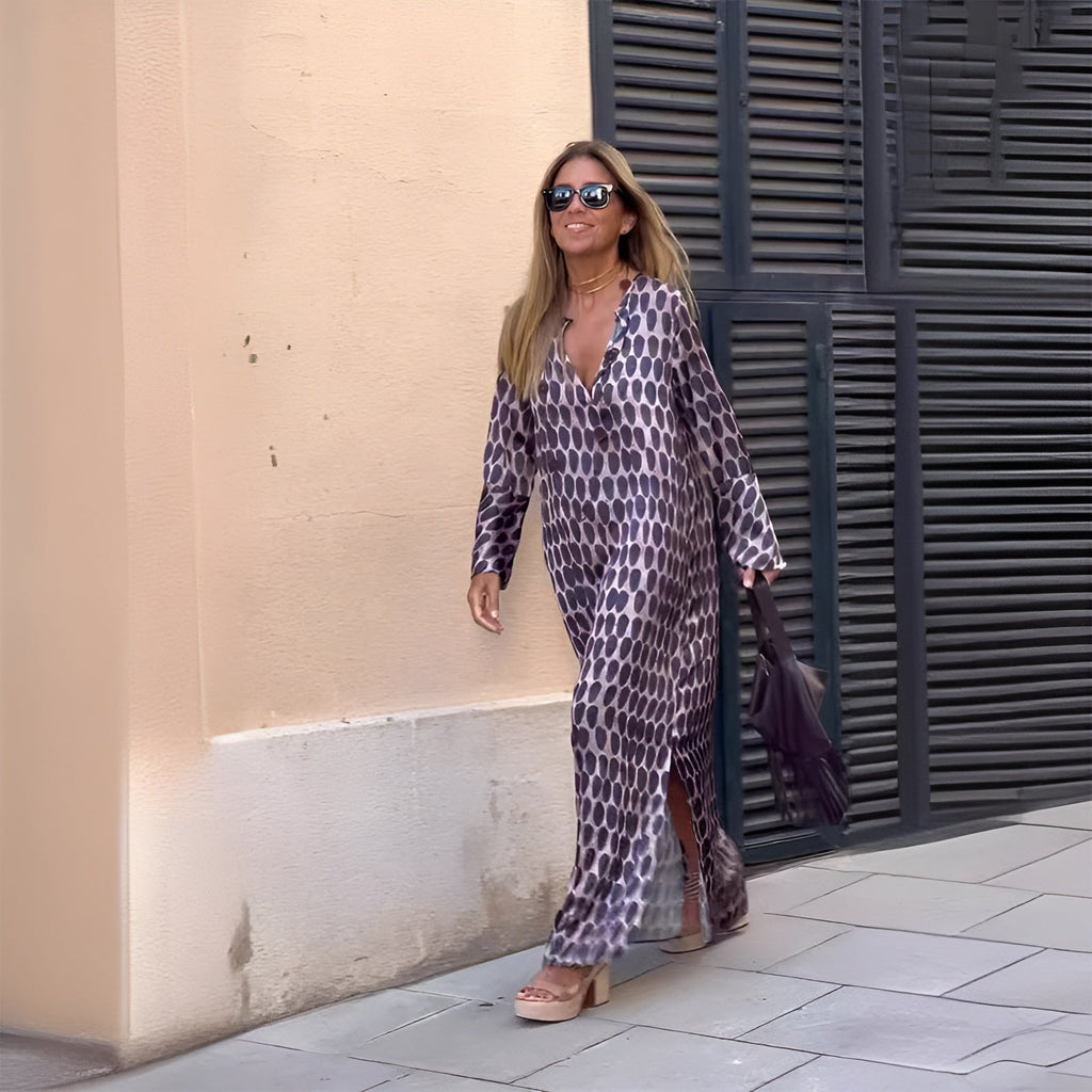 Elizabeth | Robe maxi longue à manches longues imprimée boho pour femmes