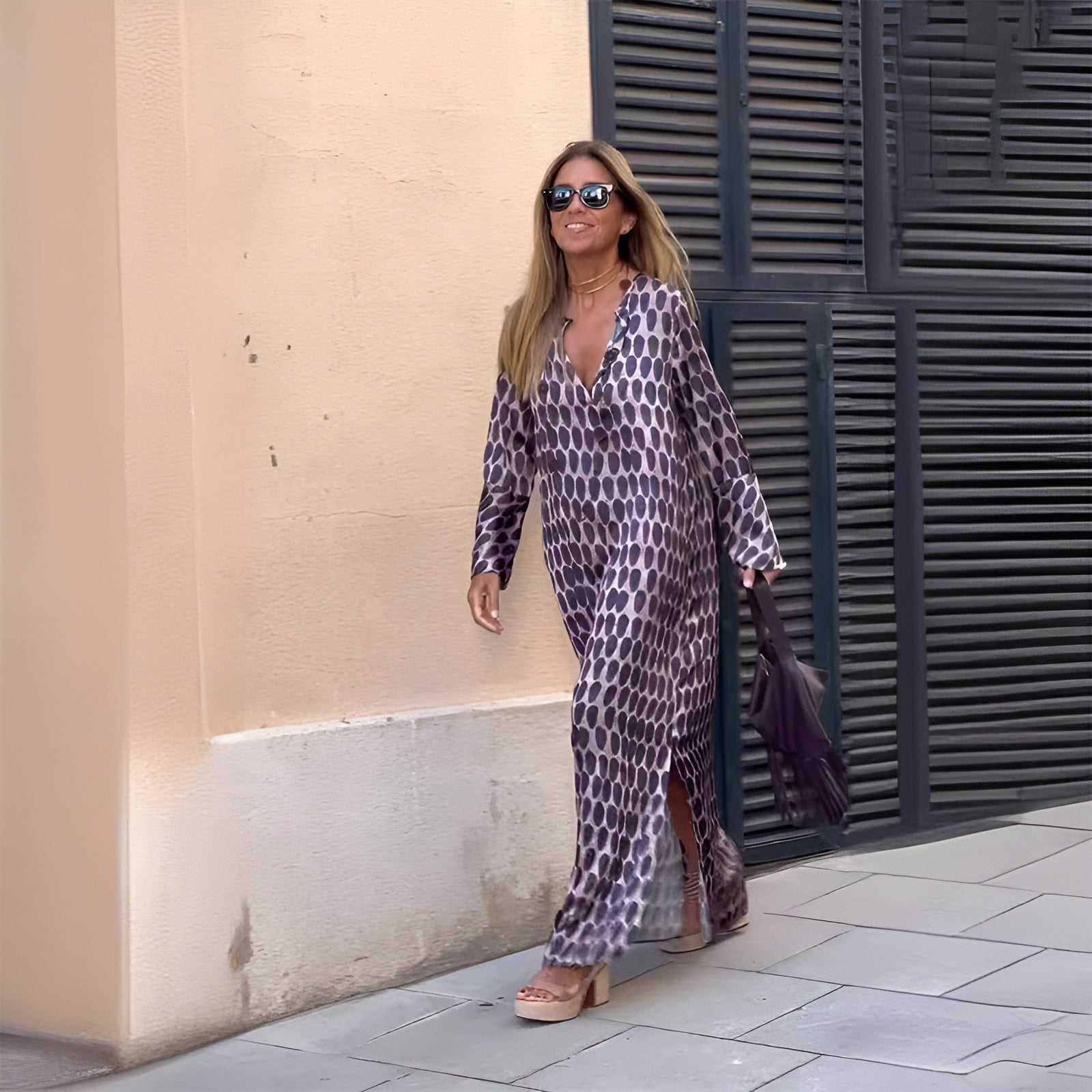 Elizabeth | Robe maxi longue à manches longues imprimée boho pour femmes