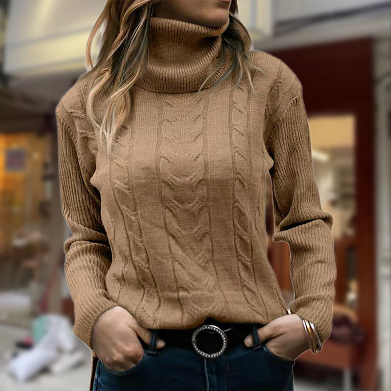 Pull col roulé femme | Motif torsadé & bords côtelés