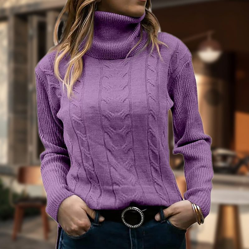 Pull col roulé femme | Motif torsadé & bords côtelés