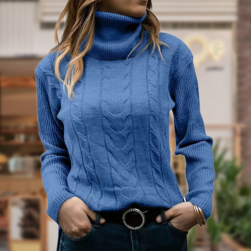 Pull col roulé femme | Motif torsadé & bords côtelés