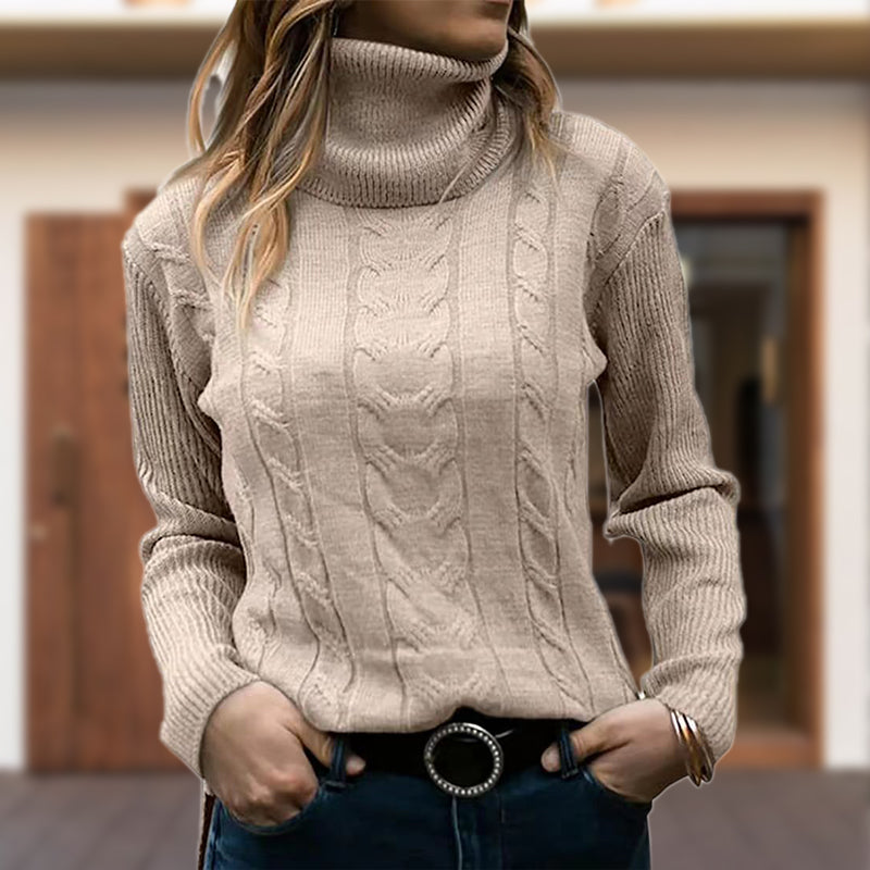 Pull col roulé femme | Motif torsadé & bords côtelés