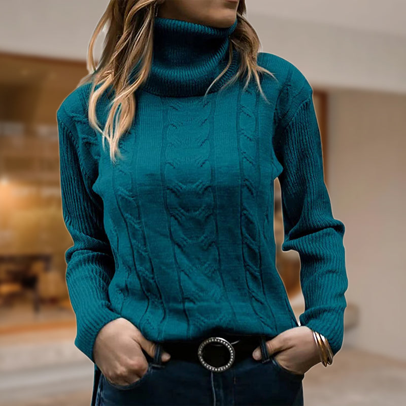Pull col roulé femme | Motif torsadé & bords côtelés