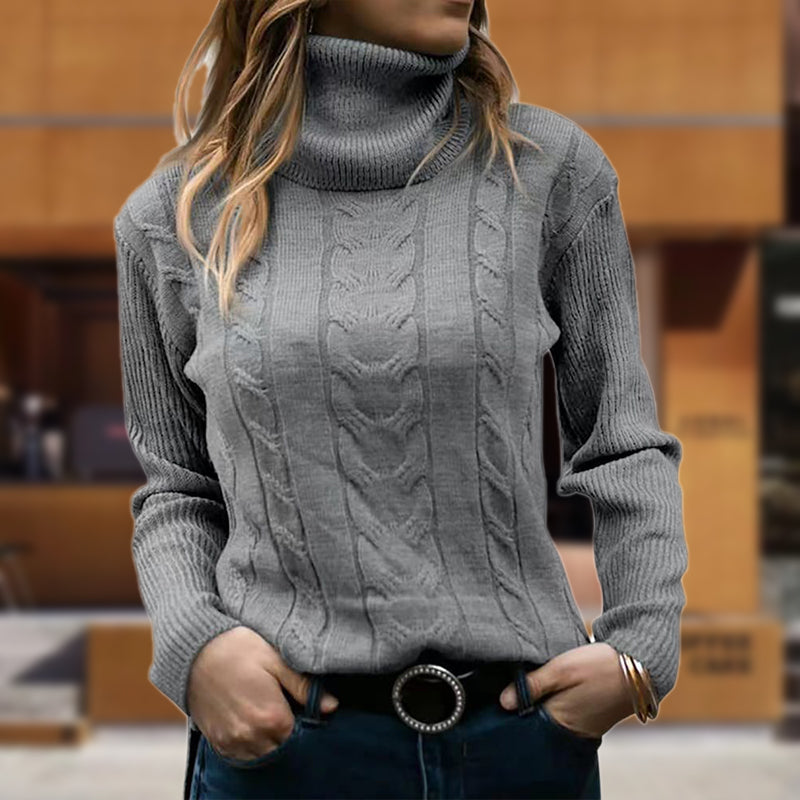 Pull col roulé femme | Motif torsadé & bords côtelés