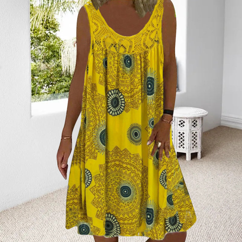 Robe ample femme sans manches imprimée avec dentelle