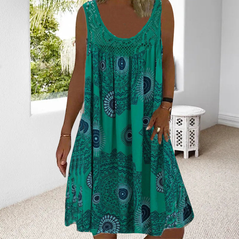 Robe ample femme sans manches imprimée avec dentelle