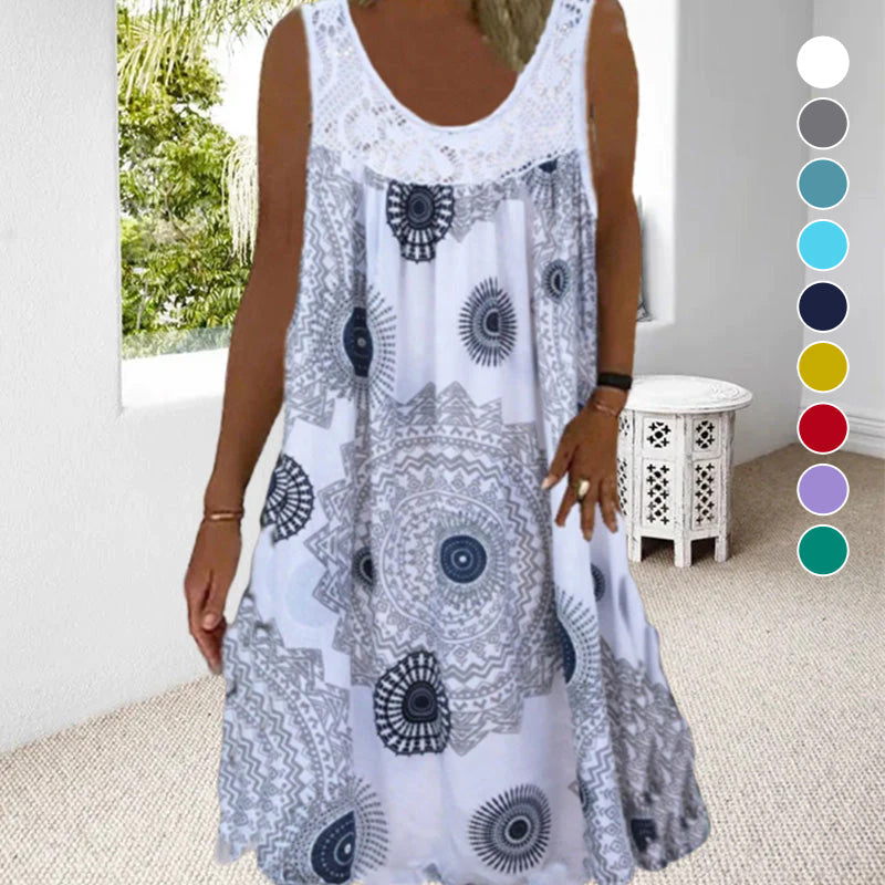 Robe ample femme sans manches imprimée avec dentelle