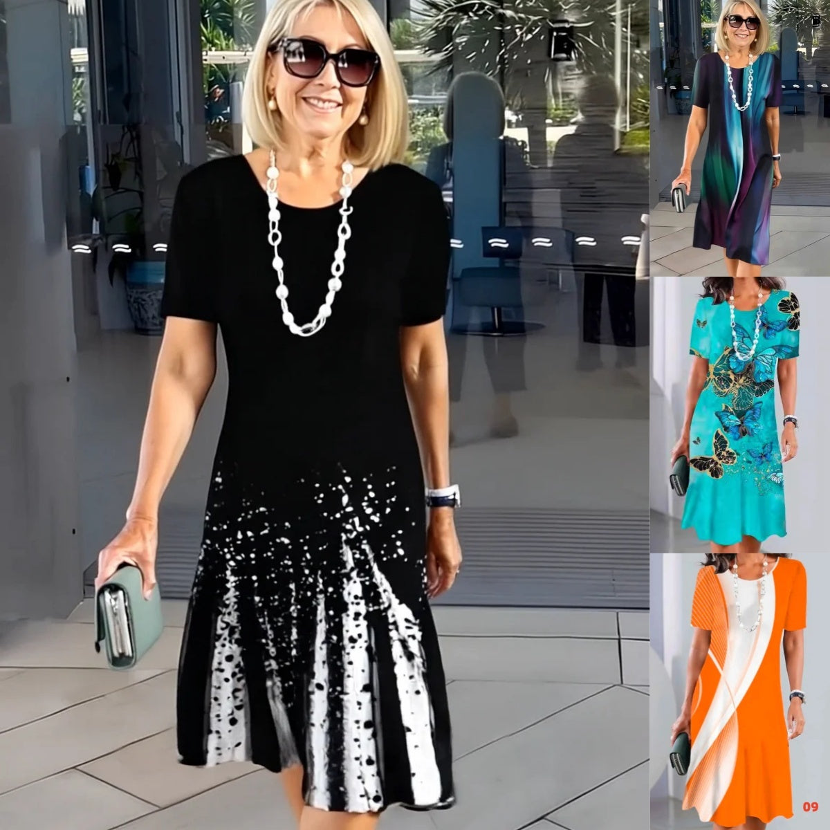 Vivid | Robe Midi Imprimée Femme à Manches Courtes A-Line Décontractée