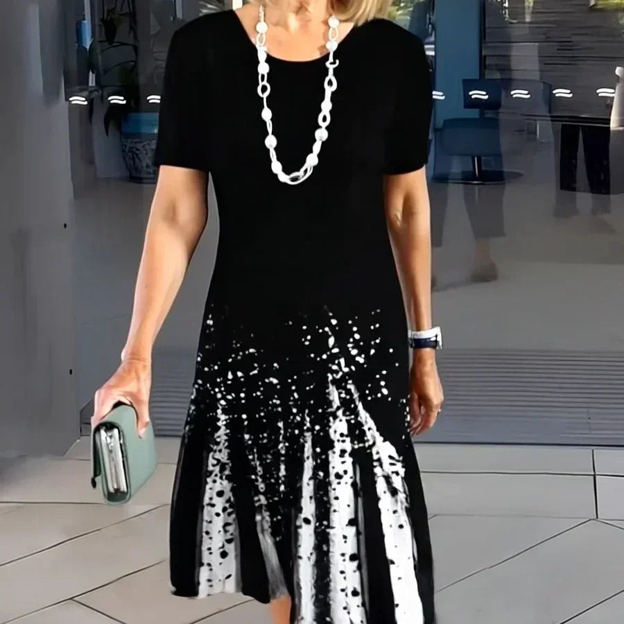 Vivid | Robe Midi Imprimée Femme à Manches Courtes A-Line Décontractée