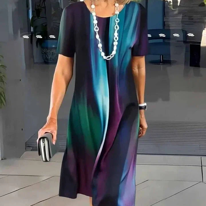 Vivid | Robe Midi Imprimée Femme à Manches Courtes A-Line Décontractée