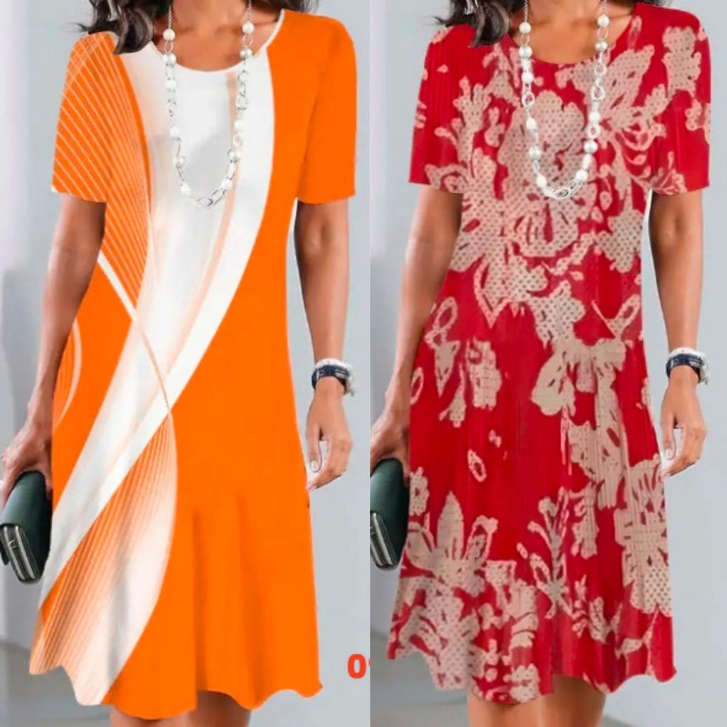 Vivid | Robe Midi Imprimée Femme à Manches Courtes A-Line Décontractée