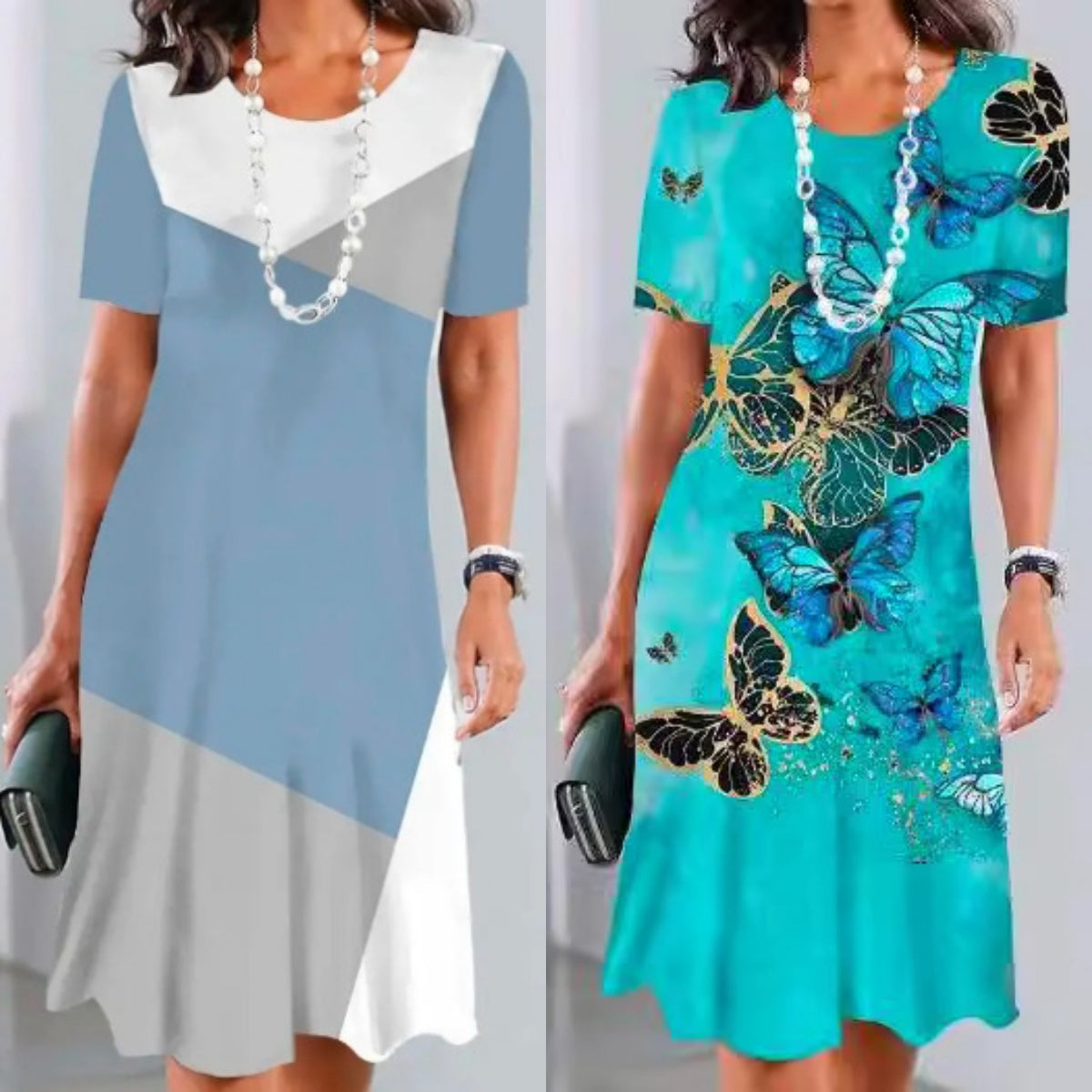 Vivid | Robe Midi Imprimée Femme à Manches Courtes A-Line Décontractée