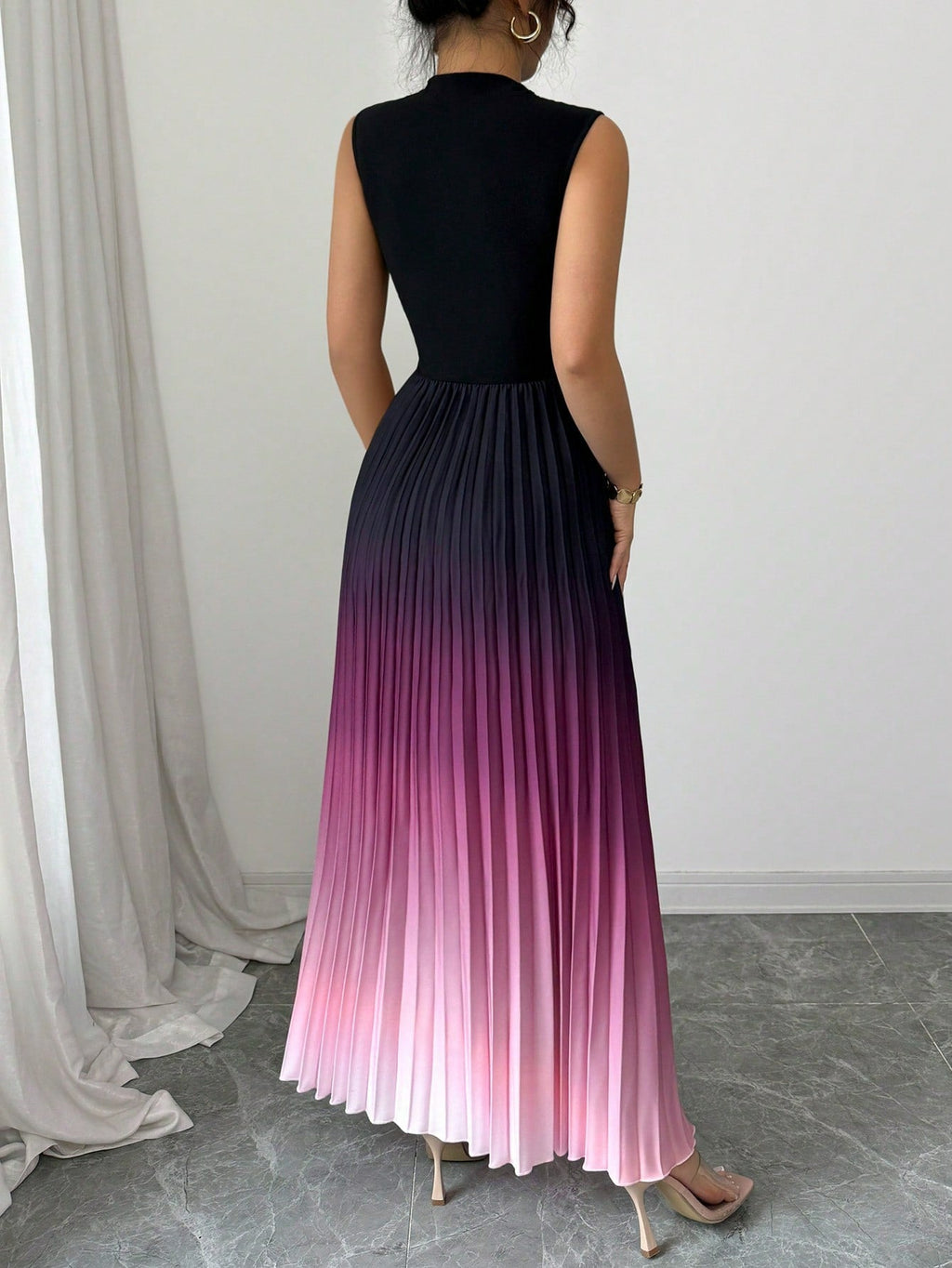 Flenna | Robe maxi plissée avec dégradé ombré