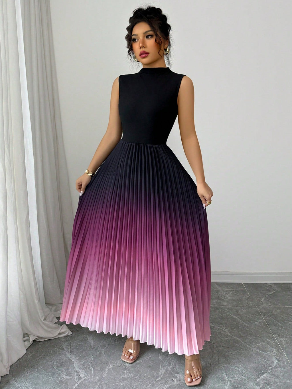 Flenna | Robe maxi plissée avec dégradé ombré