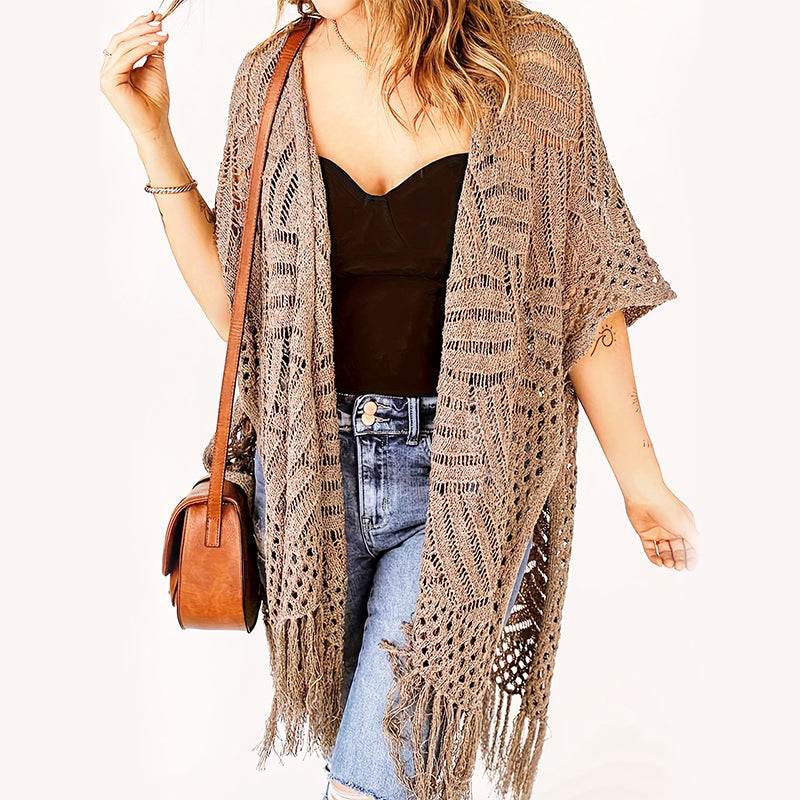 Soravina | Kimono en tricot avec franges et tombé fluide