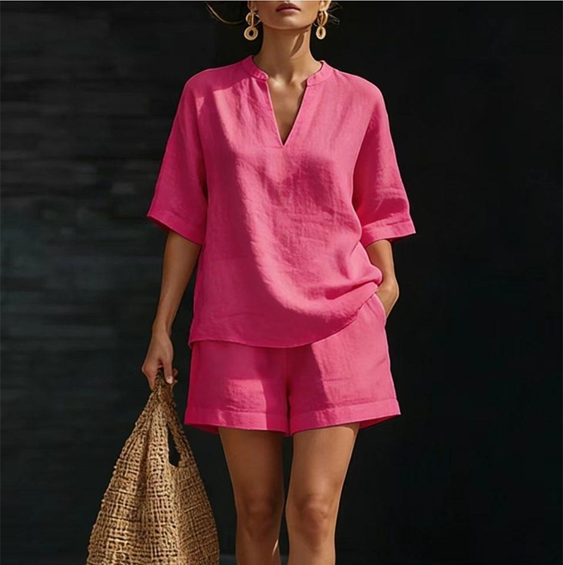 Aaleigha | Ensemble de shorts léger avec blouse à décolleté en V