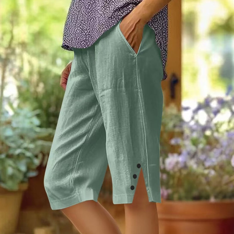 Pantalon capri femme uni avec poches latérales