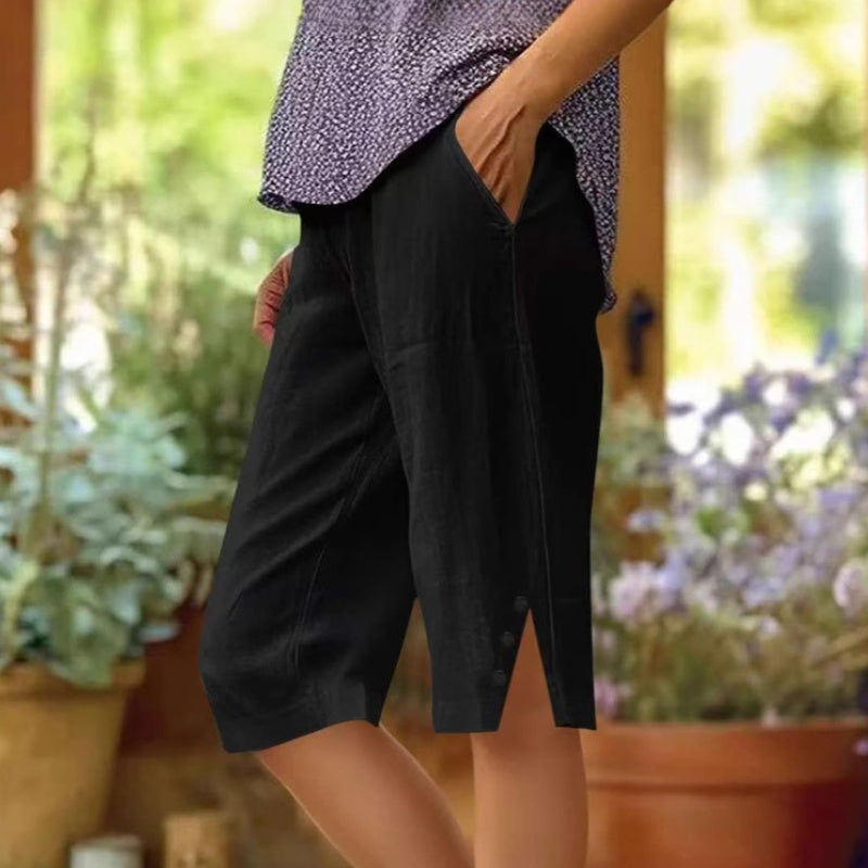 Pantalon capri femme uni avec poches latérales