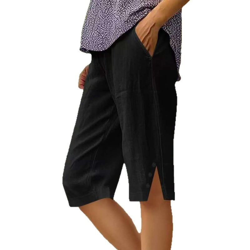 Pantalon capri femme uni avec poches latérales