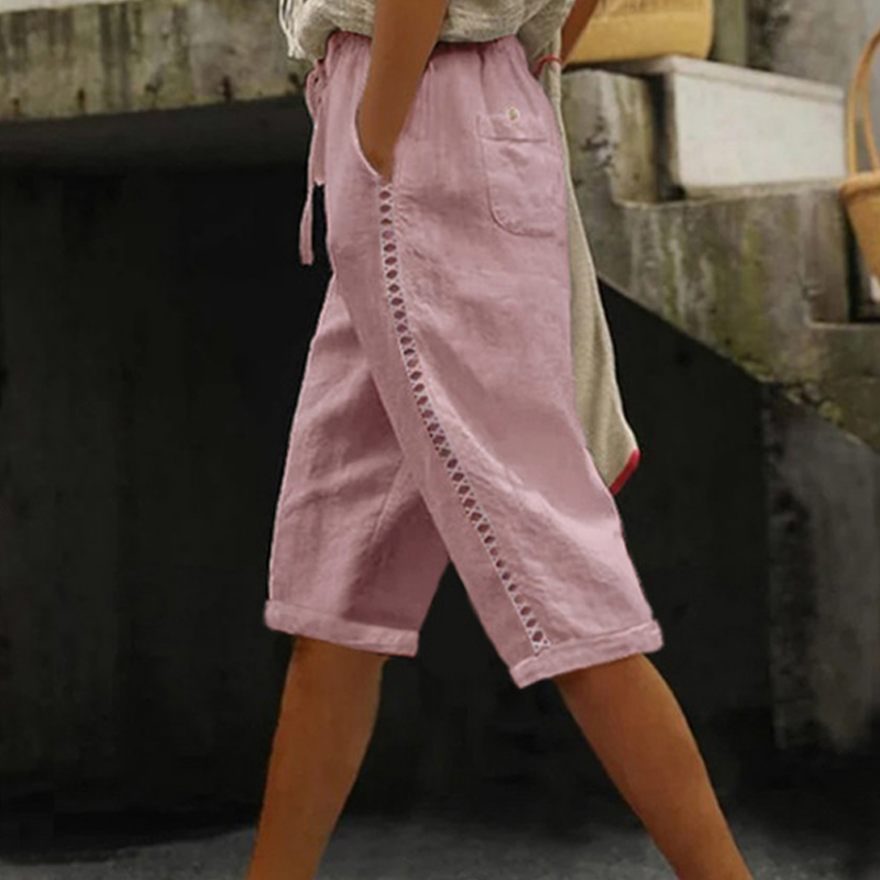 Mariele | Pantalon Capri Femme Aéré avec Détail en Dentelle