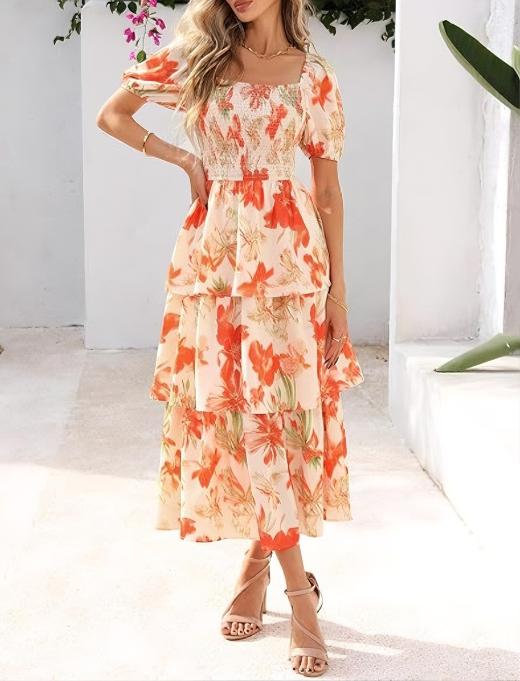 Shemerra | Robe maxi en chiffon avec design floral à volants