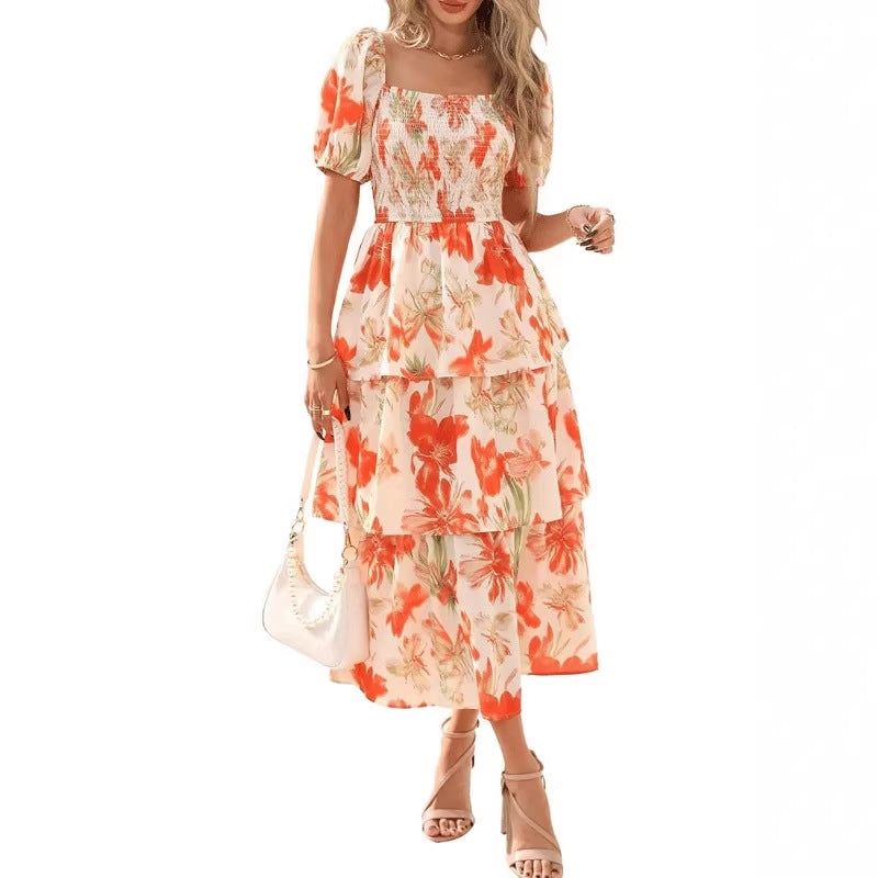 Shemerra | Robe maxi en chiffon avec design floral à volants