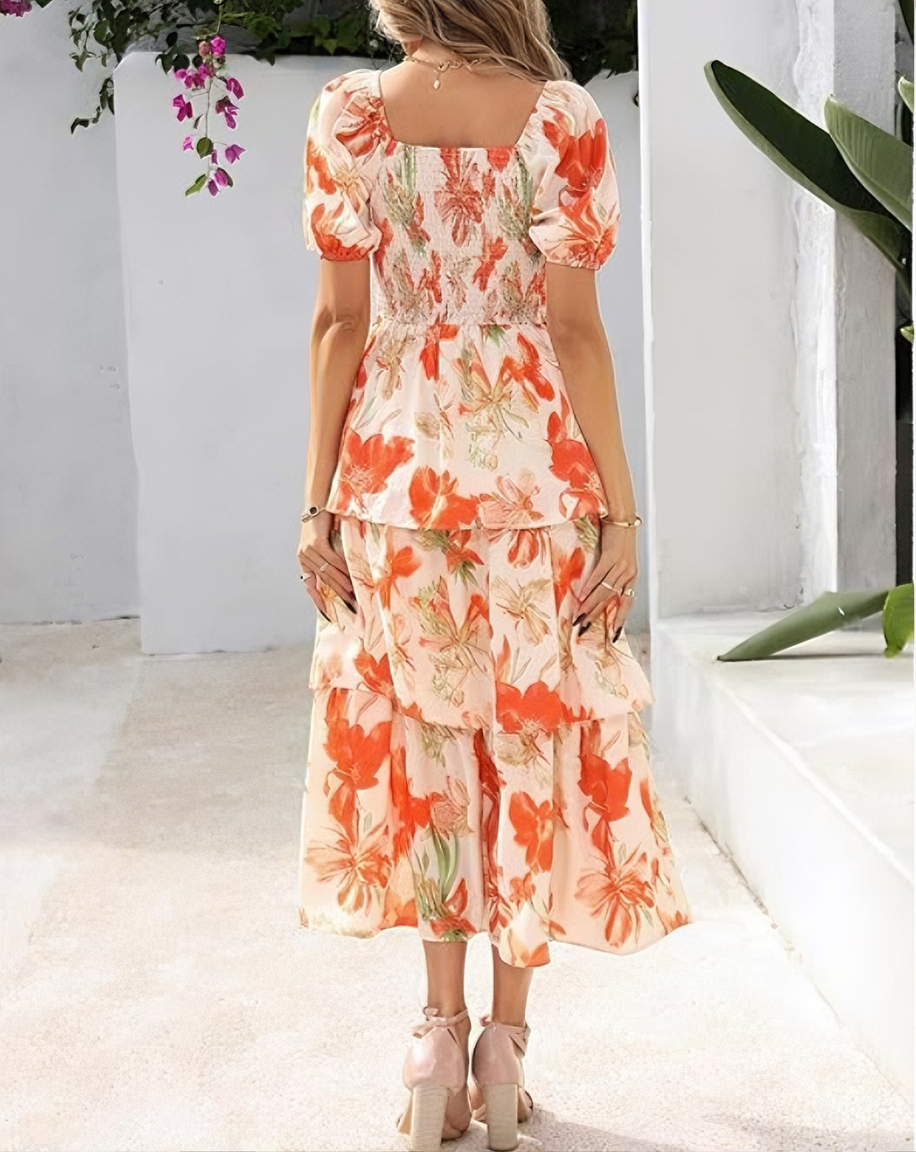 Shemerra | Robe maxi en chiffon avec design floral à volants