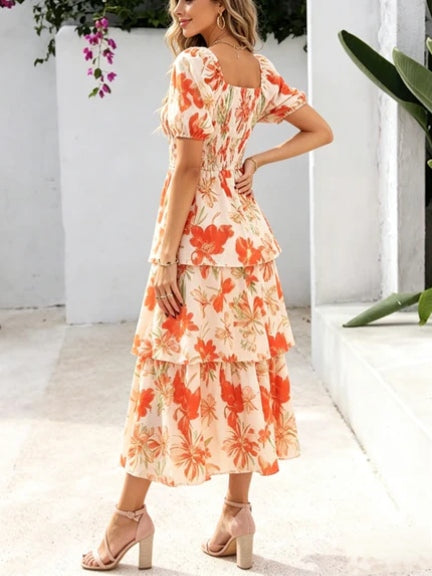 Shemerra | Robe maxi en chiffon avec design floral à volants