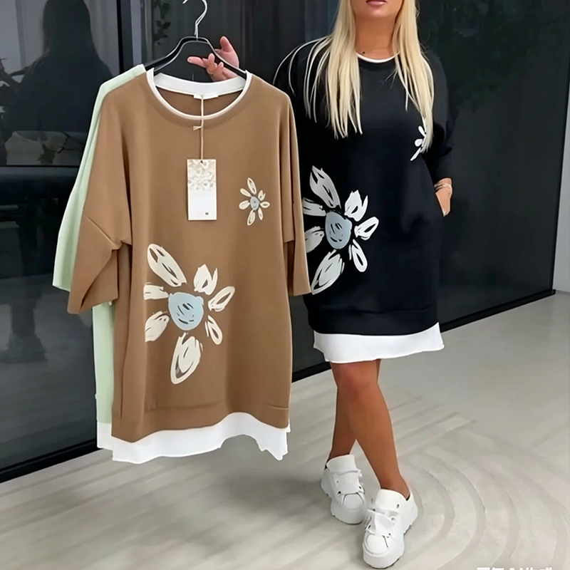 Lercka | Robe longue élégante à manches longues avec accent floral