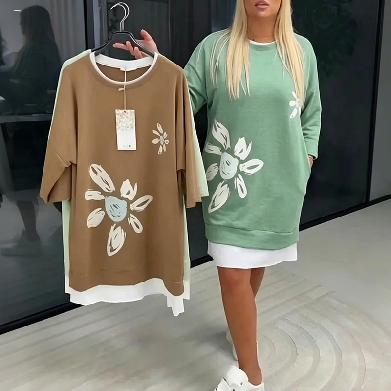 Lercka | Robe longue élégante à manches longues avec accent floral