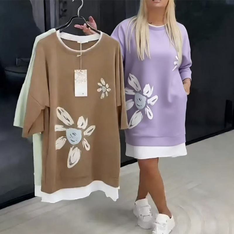 Lercka | Robe longue élégante à manches longues avec accent floral