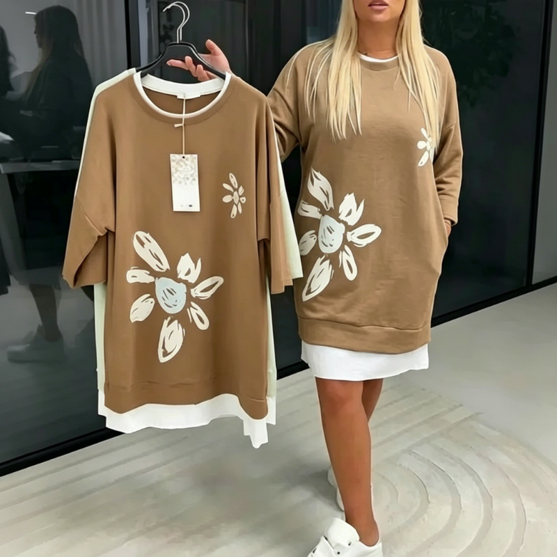 Lercka | Robe longue élégante à manches longues avec accent floral