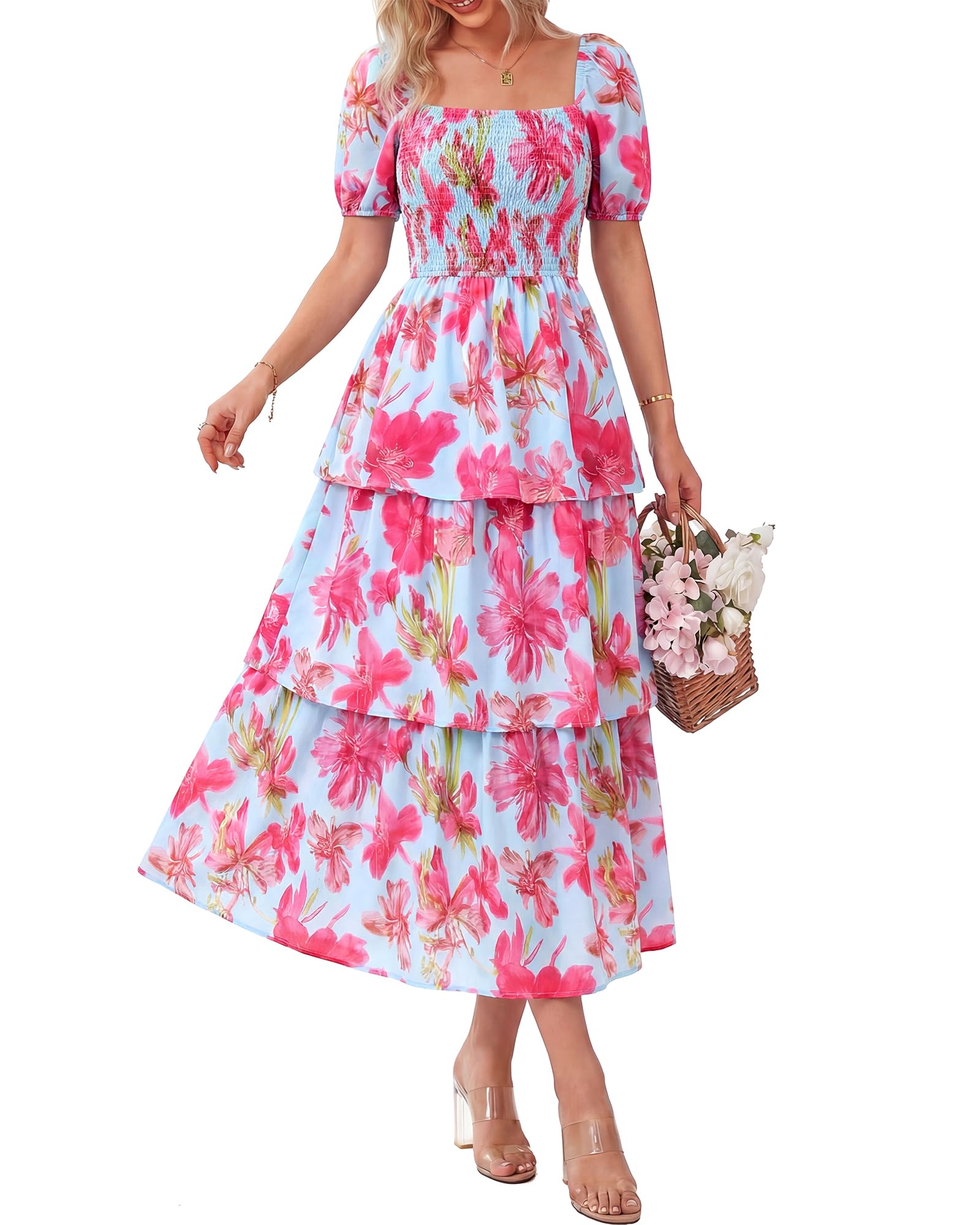 Shemerra | Robe maxi en chiffon avec design floral à volants