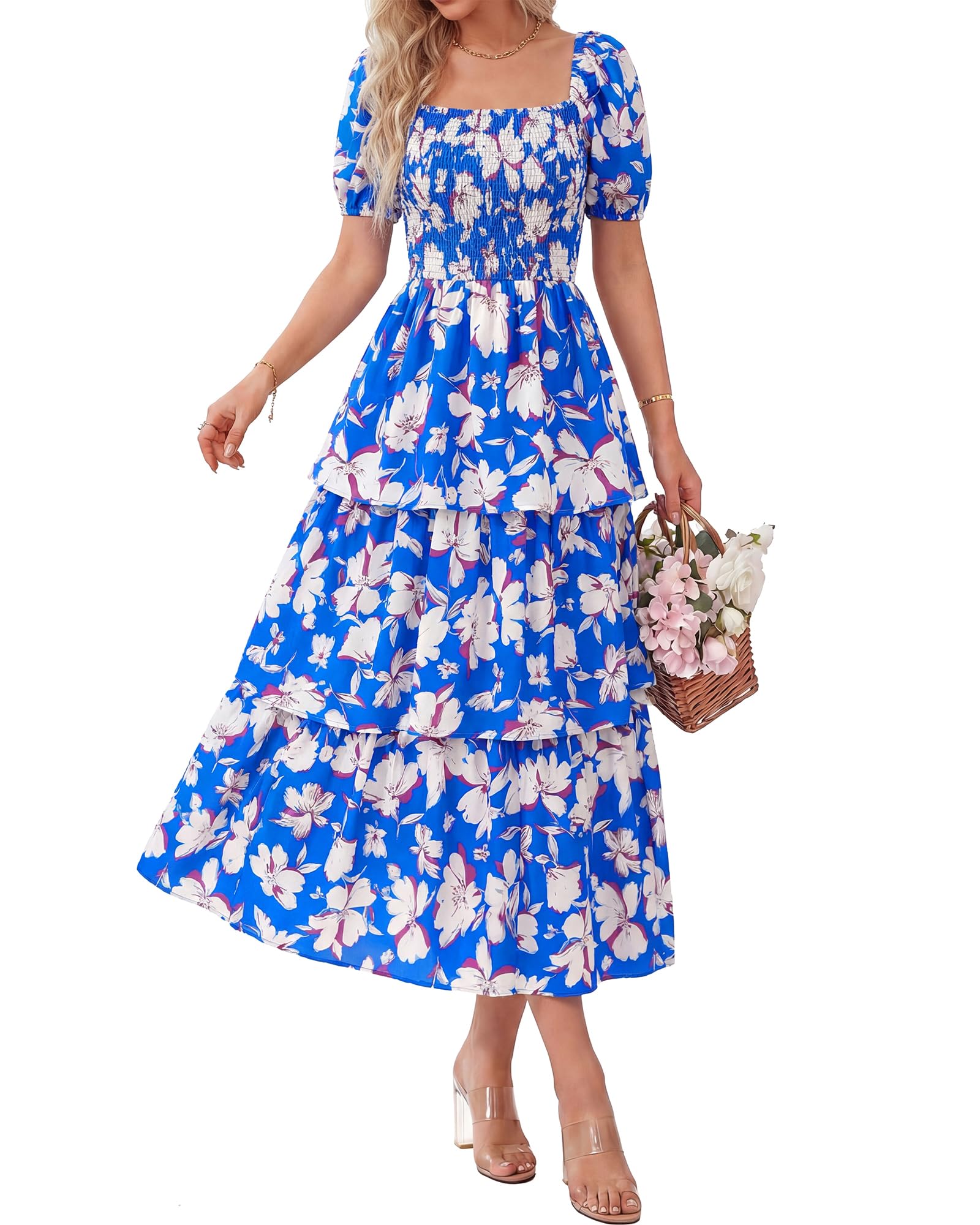 Shemerra | Robe maxi en chiffon avec design floral à volants