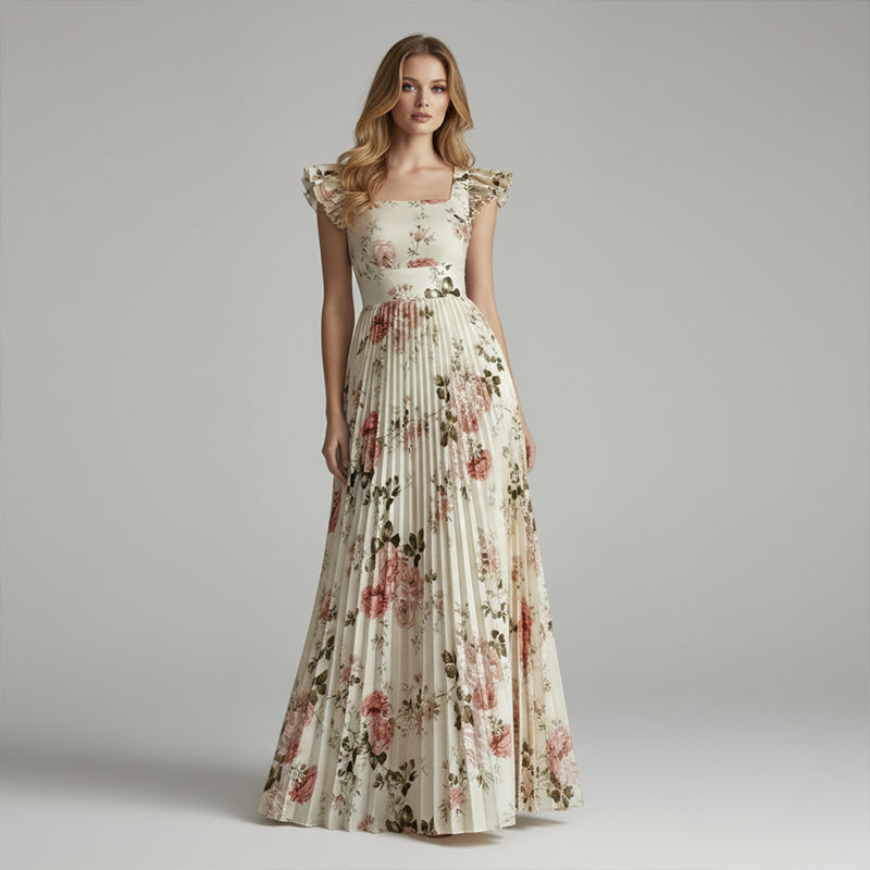 Elvinna | Robe maxi florale avec volants plissés