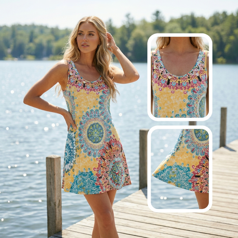Yessia | Robe A-line sans manches avec imprimé coloré