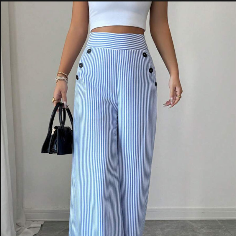 Doviane | Pantalon en lin rayé taille haute
