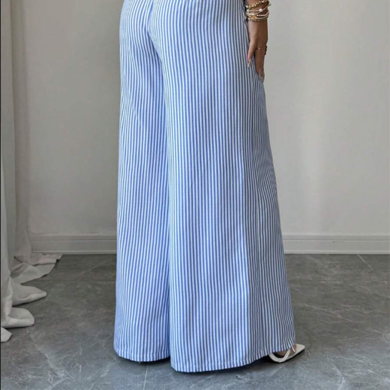 Doviane | Pantalon en lin rayé taille haute
