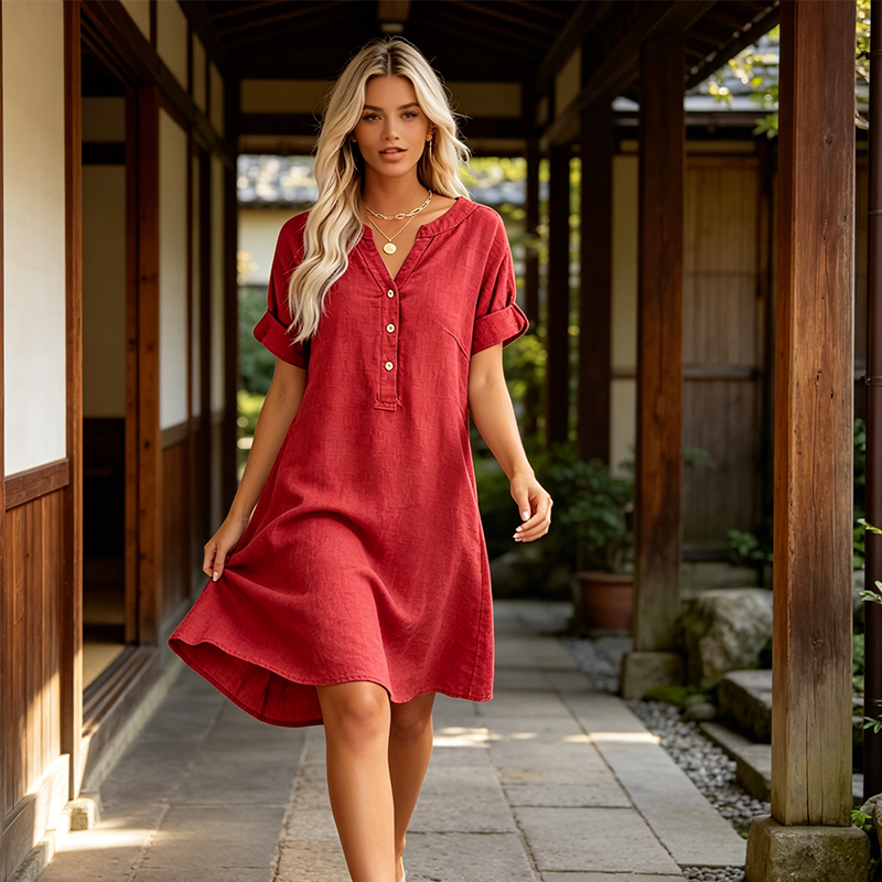 Damflie | Robe tunique décontractée avec décolleté en V et poches