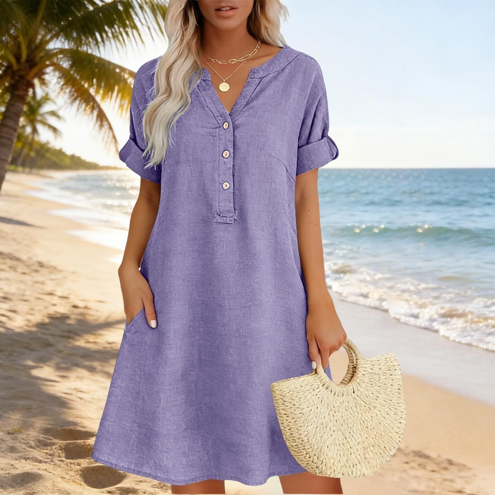 Damflie | Robe tunique décontractée avec décolleté en V et poches