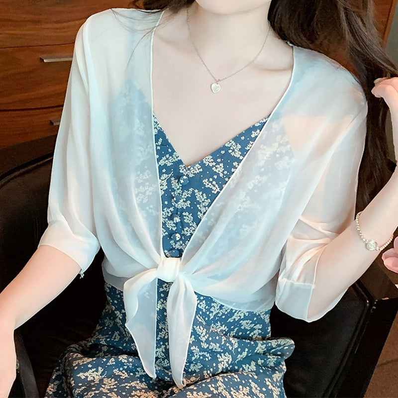 Gloumea | Cardigan court léger en chiffon transparent