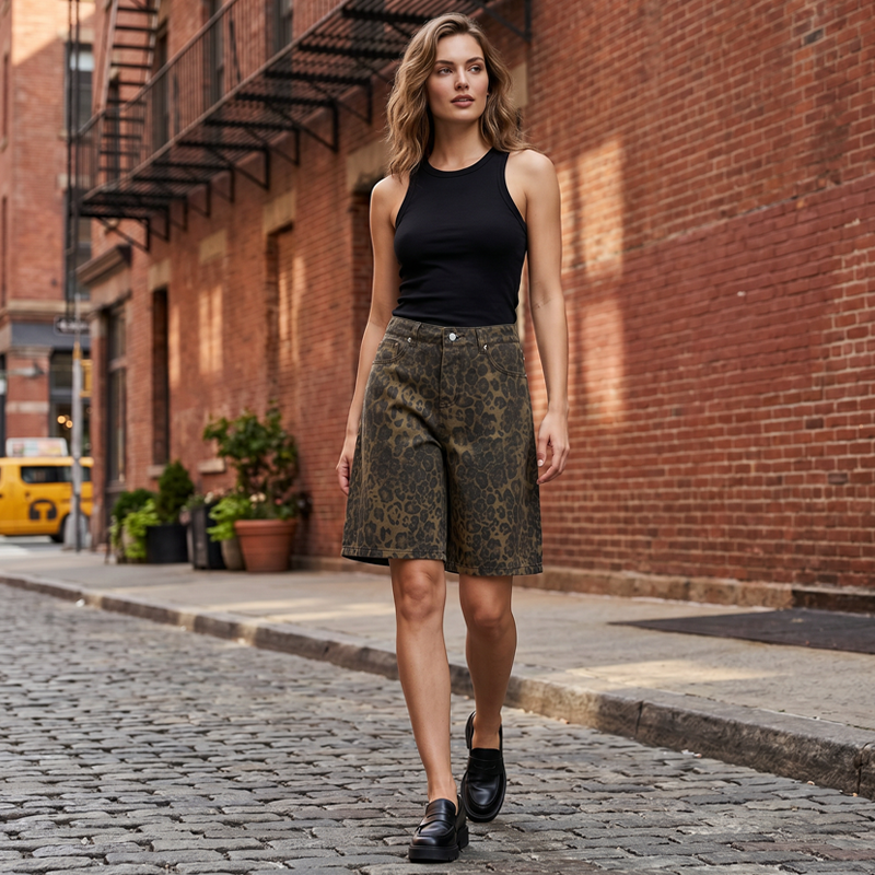 Clotilda | Shorts cool taille haute avec imprimé léopard