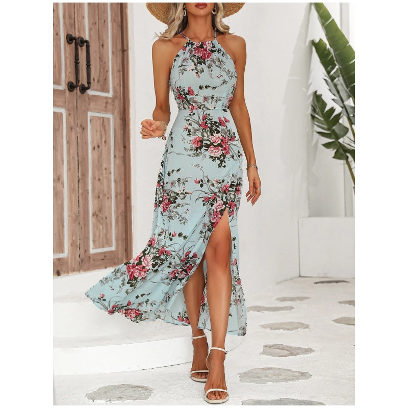 Jarissa | Robe florale à col halter avec fente latérale