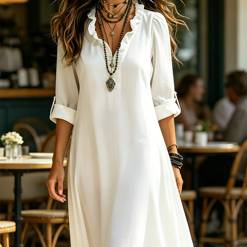 Eerahina | Robe maxi boho avec volants et décolleté en V