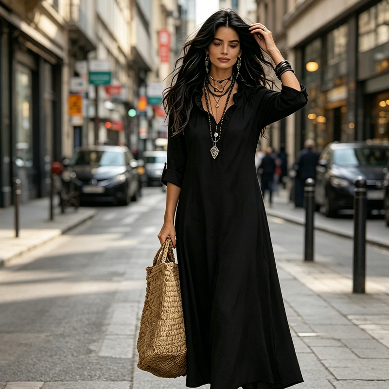 Eerahina | Robe maxi boho avec volants et décolleté en V