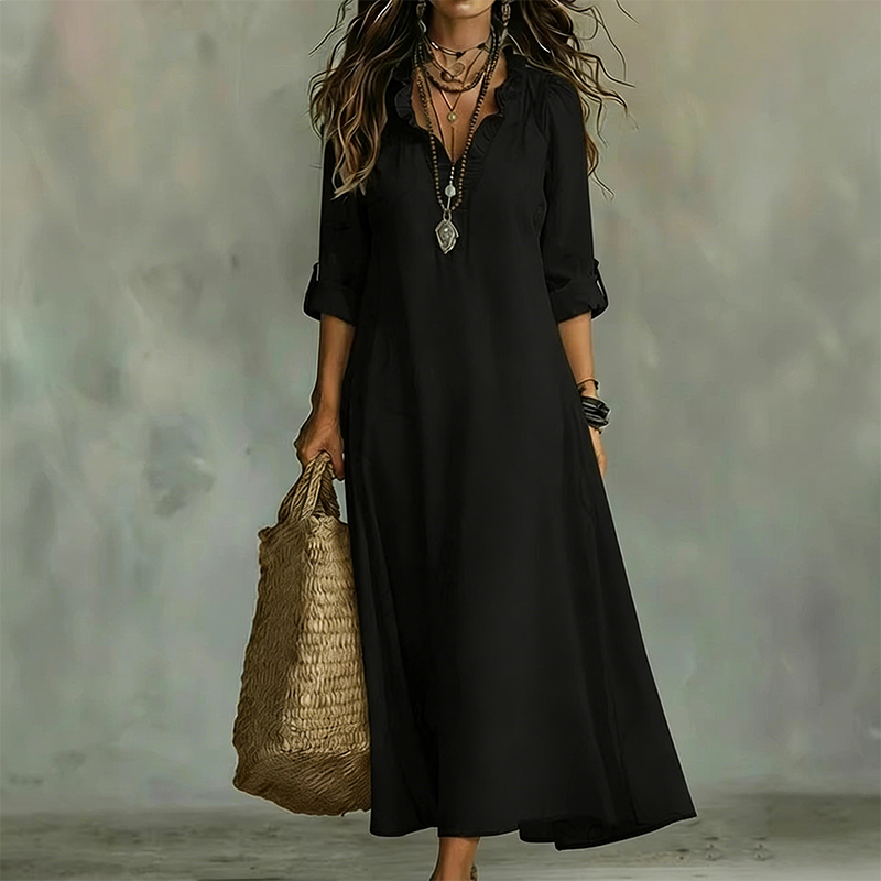 Eerahina | Robe maxi boho avec volants et décolleté en V
