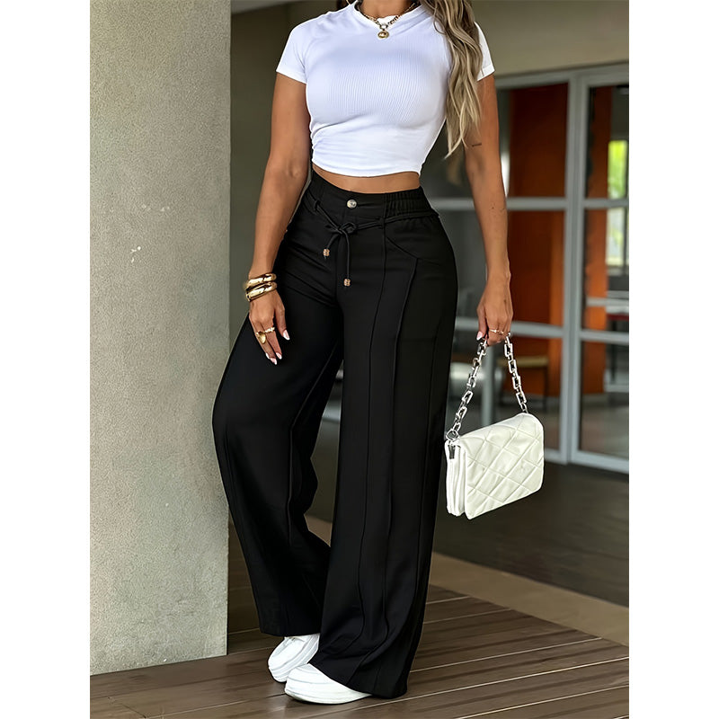Celevia | Pantalon taille haute à jambe large