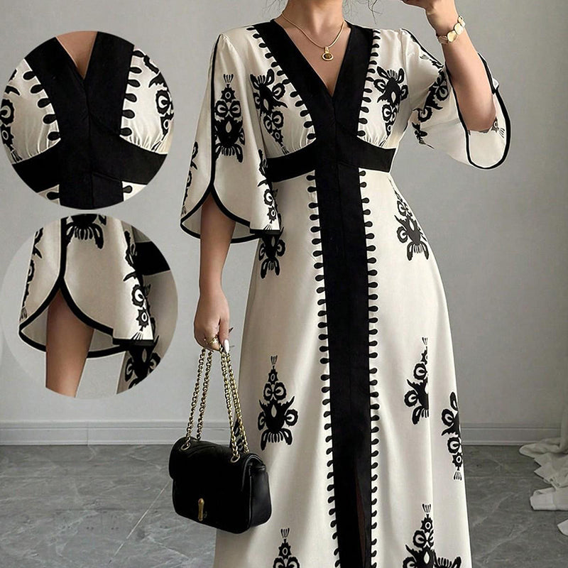 Qoucie | Robe maxi à décolleté en V avec une touche d'été élégante