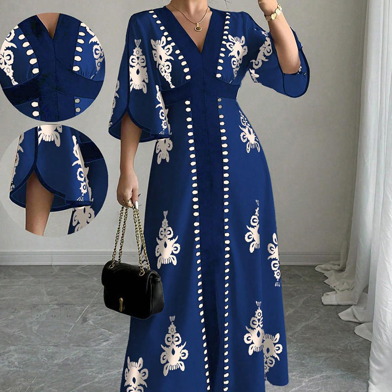 Qoucie | Robe maxi à décolleté en V avec une touche d'été élégante
